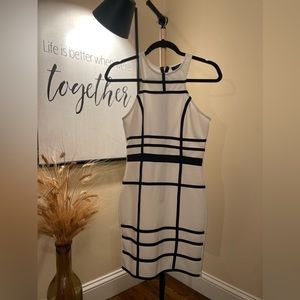 Privy White Dress with Black Stripes
